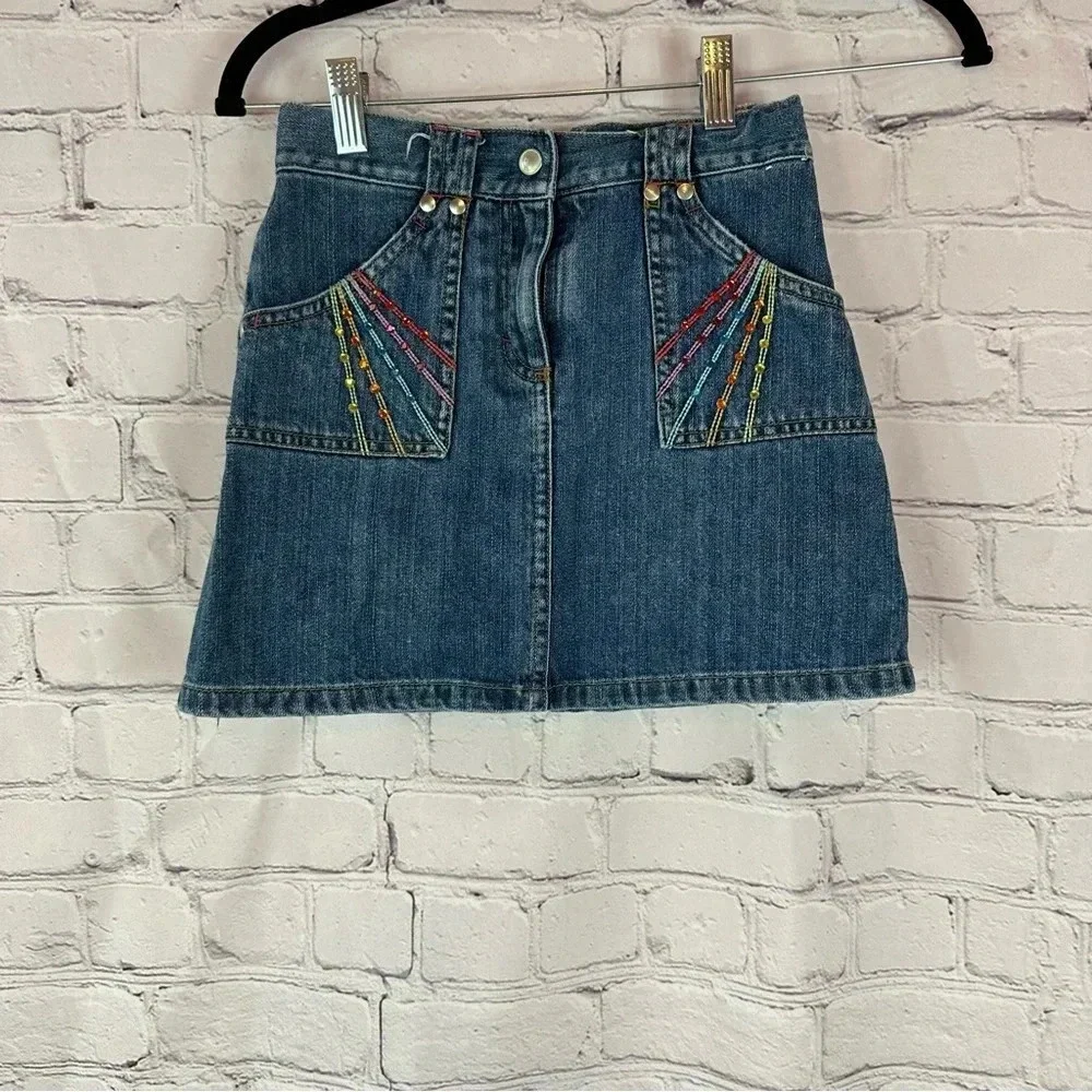 gymboree denim jean skirt with rainbow embroidery and sequins sz 9 2007 Y2K